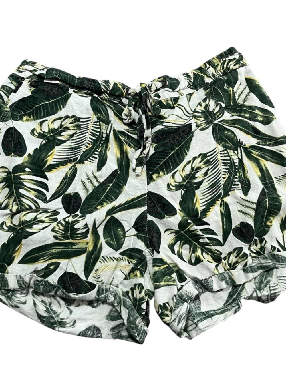 Tropical Plants Linen Shorts Size Large Leaf Monstera Flowy Summer Beach Floral